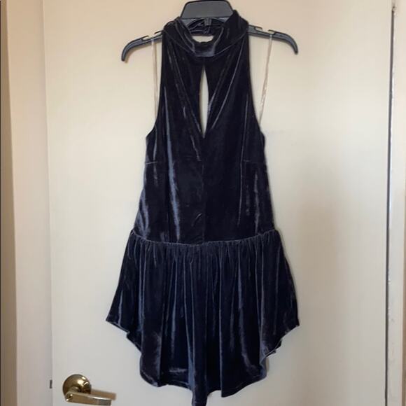 Grey Velvet Tart Cutout Short Mini Dress New Halter Sleeveless Small Backless - Picture 2 of 6